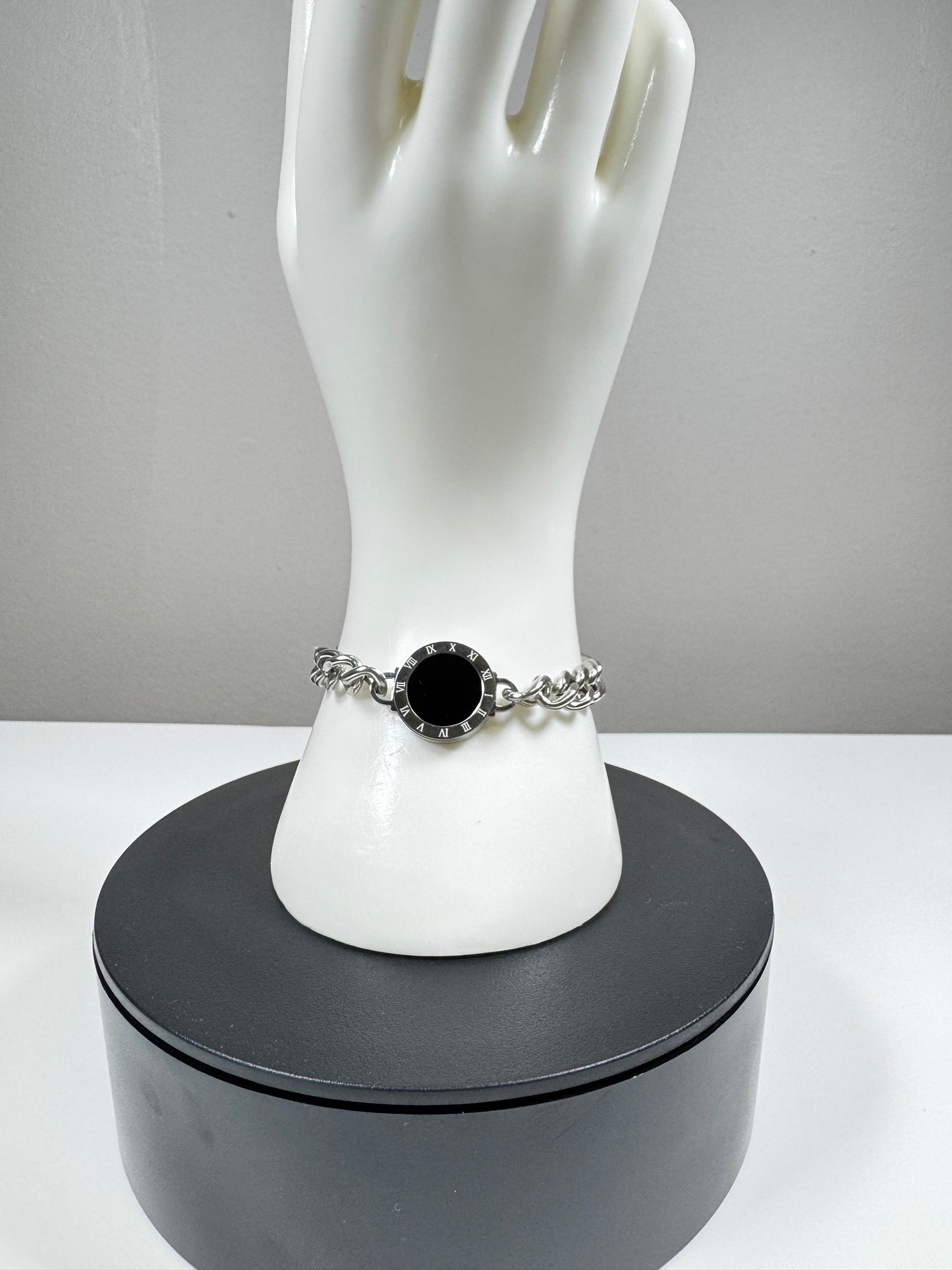 Silver Roman Black Stone Bracelet for Men