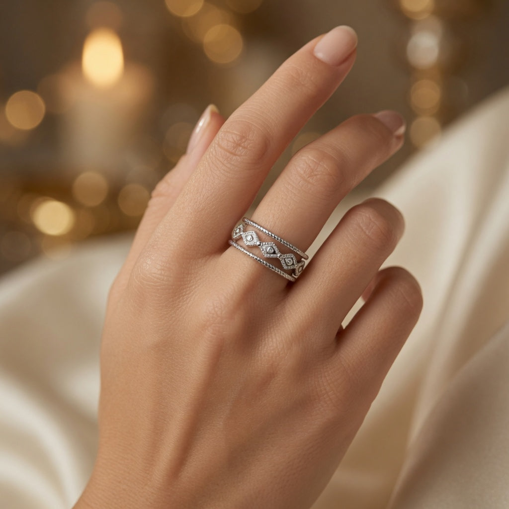 Silver Rope Eye Wrap Ring