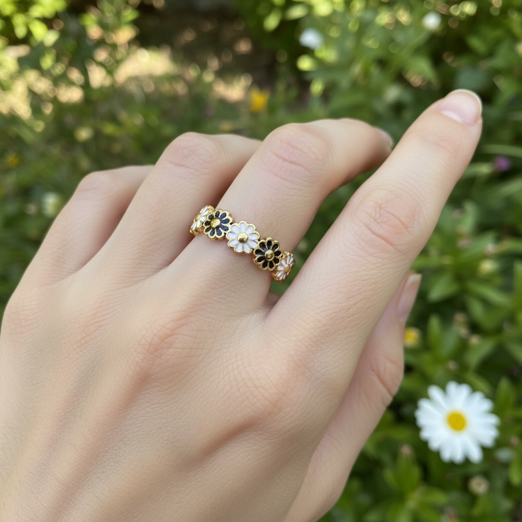 Midnight Bloom Floral Gold Ring
