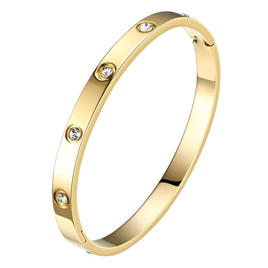 Golden Bangle with white stones