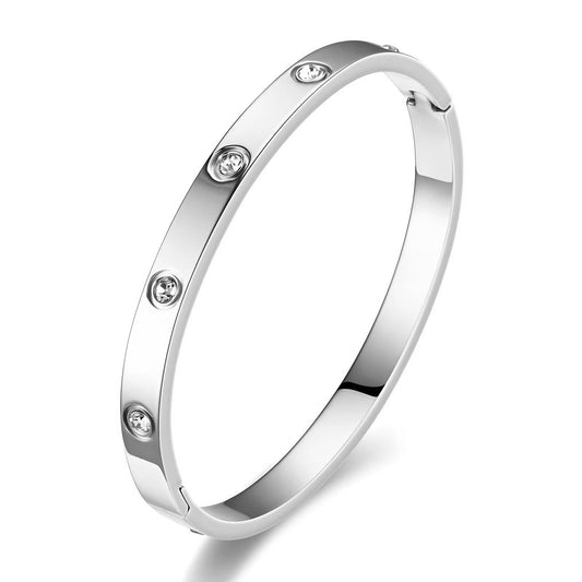 Silver Bangle with white stones