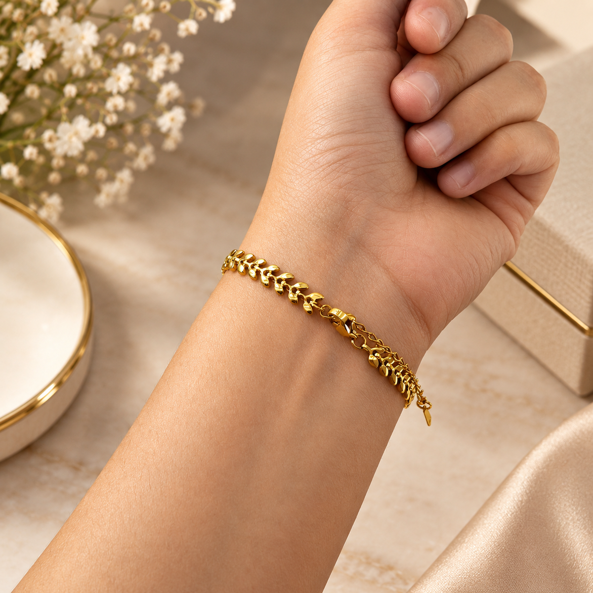 Gold Leaf Chain Bracelet
