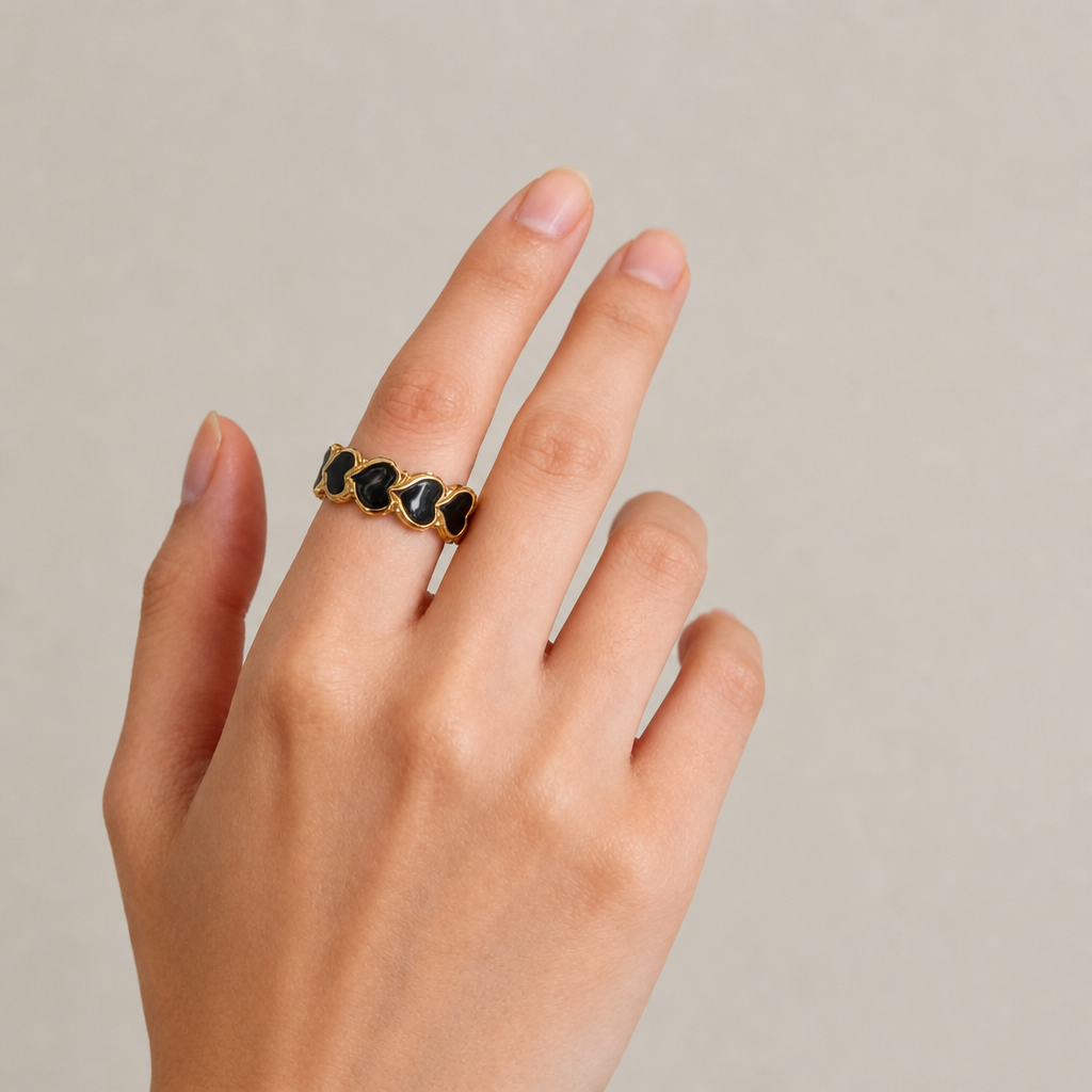 Black Hearts Gold Ring