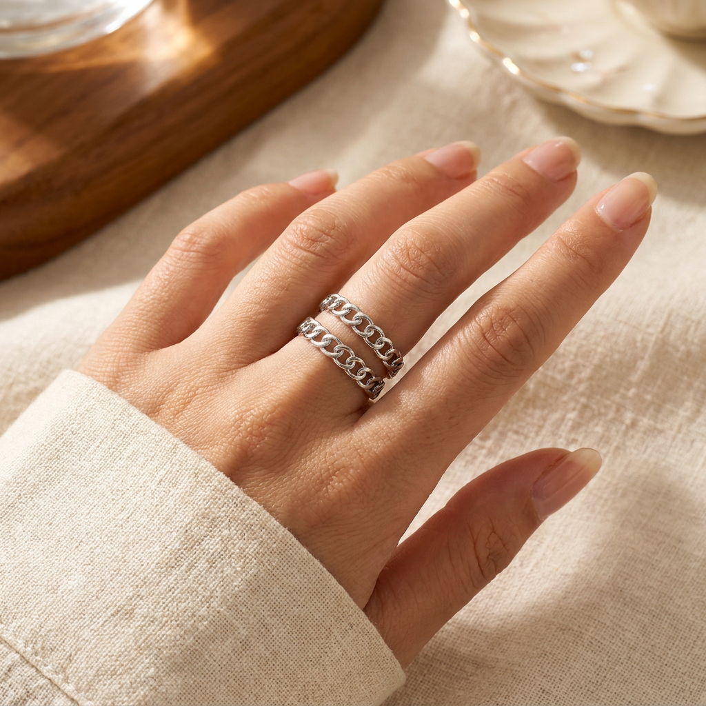Silver Chain Stack Ring